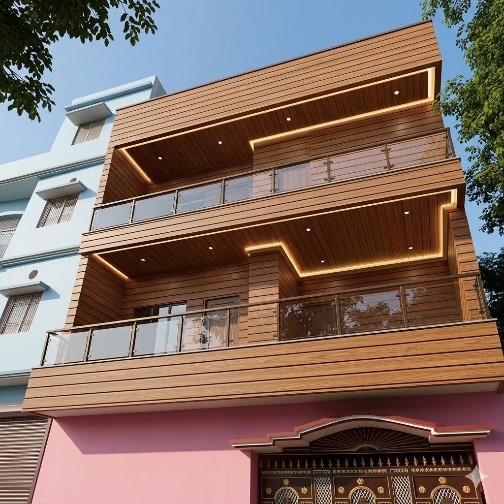 Contemporary building elevation designed by Rupesh Interio